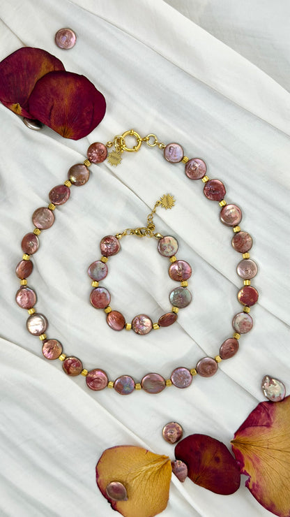 Via Rosa Coin Pearl Necklace or Bracelet Set