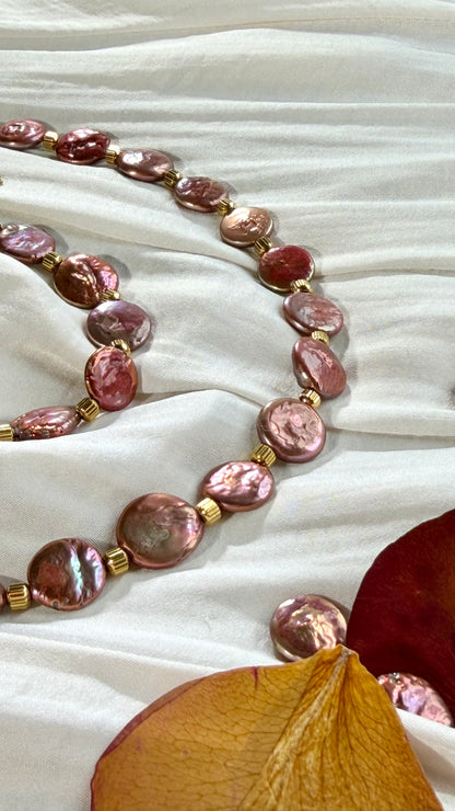 Via Rosa Coin Pearl Necklace or Bracelet Set