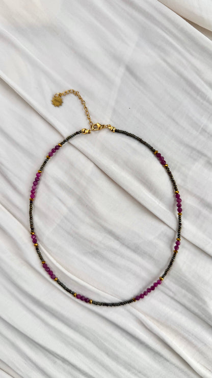 Violeta Set | Dainty Ruby Bead Necklace & Bracelet