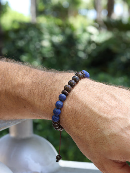 Lapis Lazuli & Bronzite Jasper Men’s Beaded Bracelet