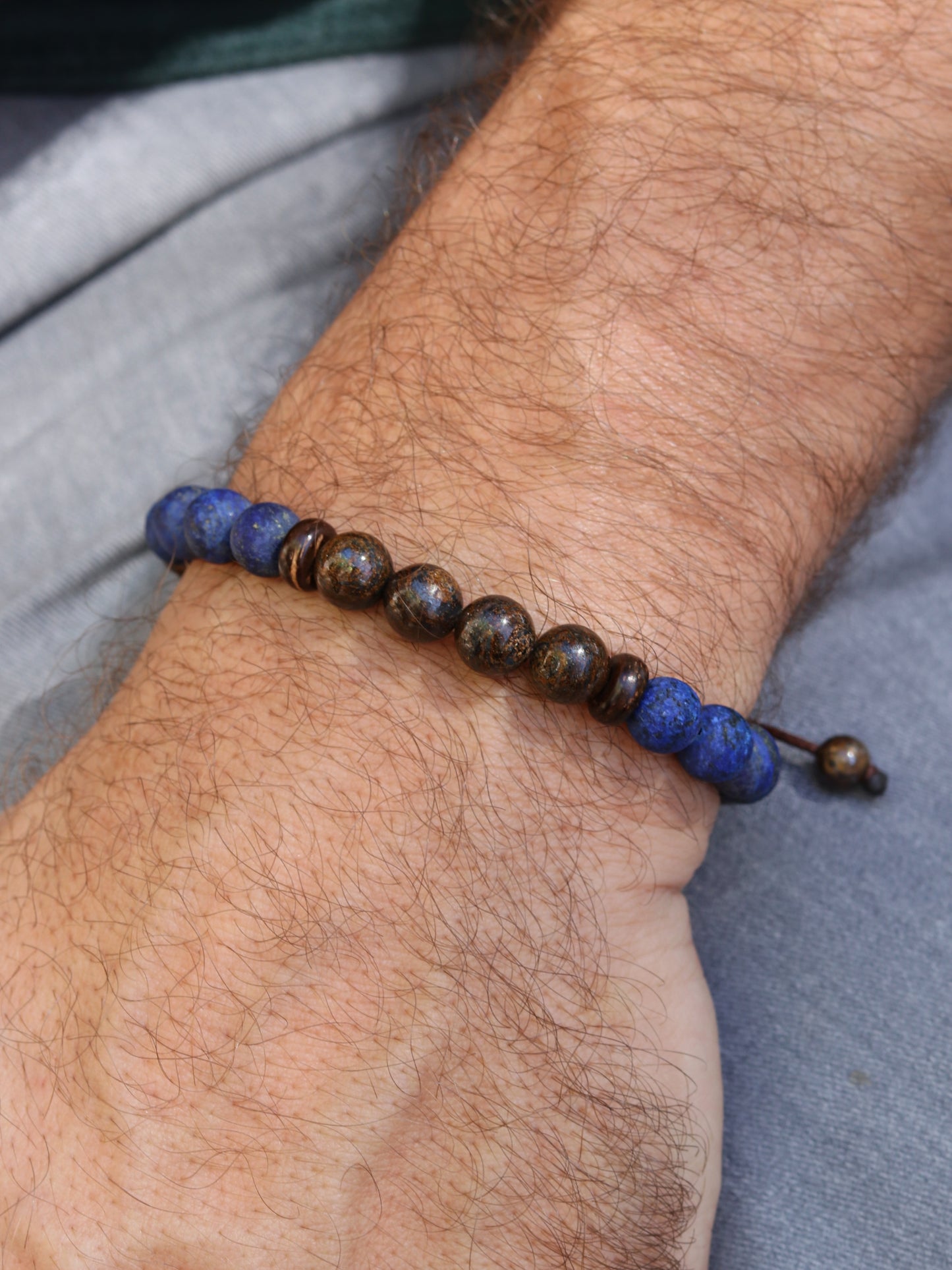 Lapis Lazuli & Bronzite Jasper Men’s Beaded Bracelet