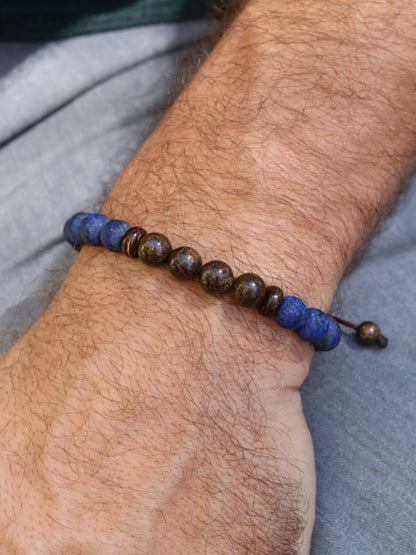 Lapis Lazuli & Bronzite Jasper Men’s Beaded Bracelet