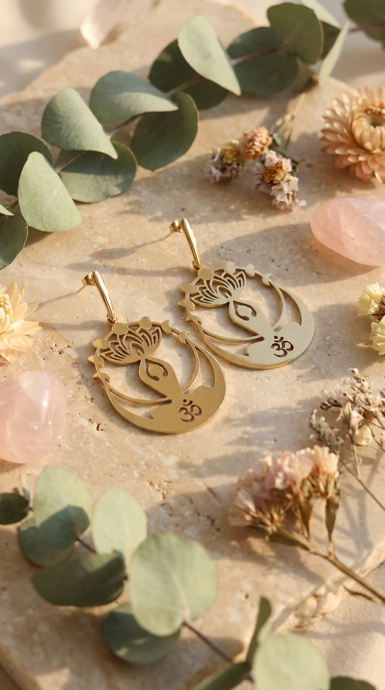 Gold Lotus Om Earrings