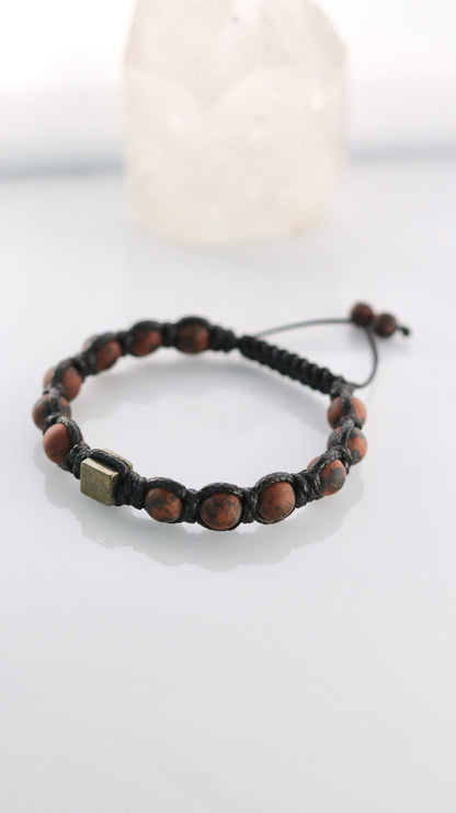 Mahogany Obsidian Macrame Bracelet for Men