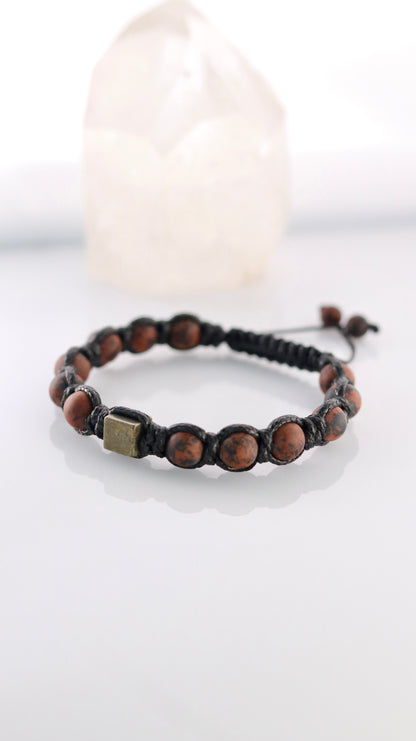 Mahogany Obsidian Macrame Bracelet for Men