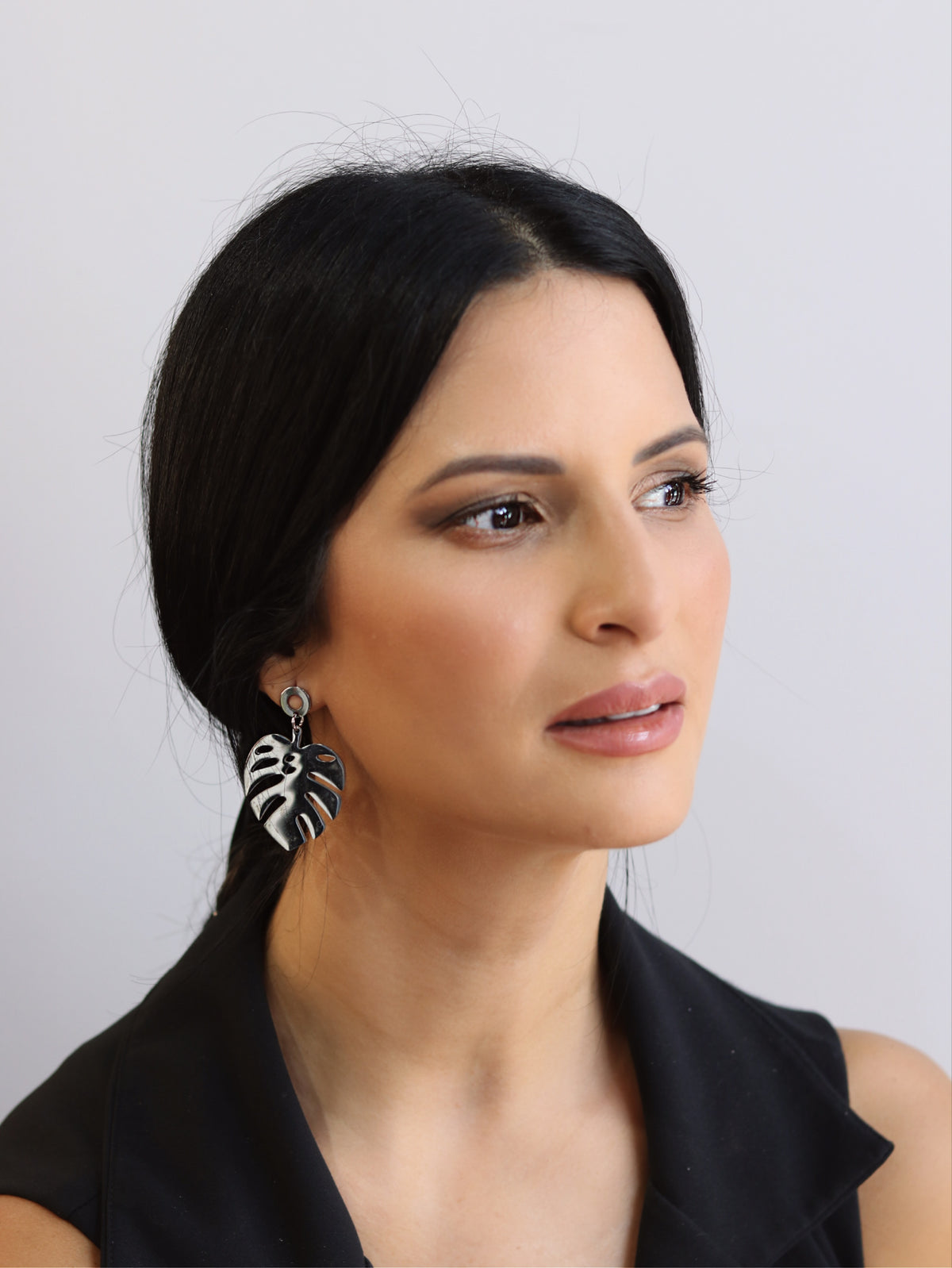 Gold and Silver Monstera Leaf Drop Earrings