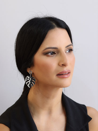 Gold and Silver Monstera Leaf Drop Earrings