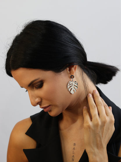 Gold and Silver Monstera Leaf Drop Earrings