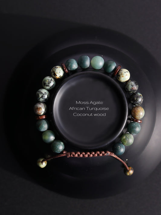 Moss Agate African Turquoise Men's Bracelet