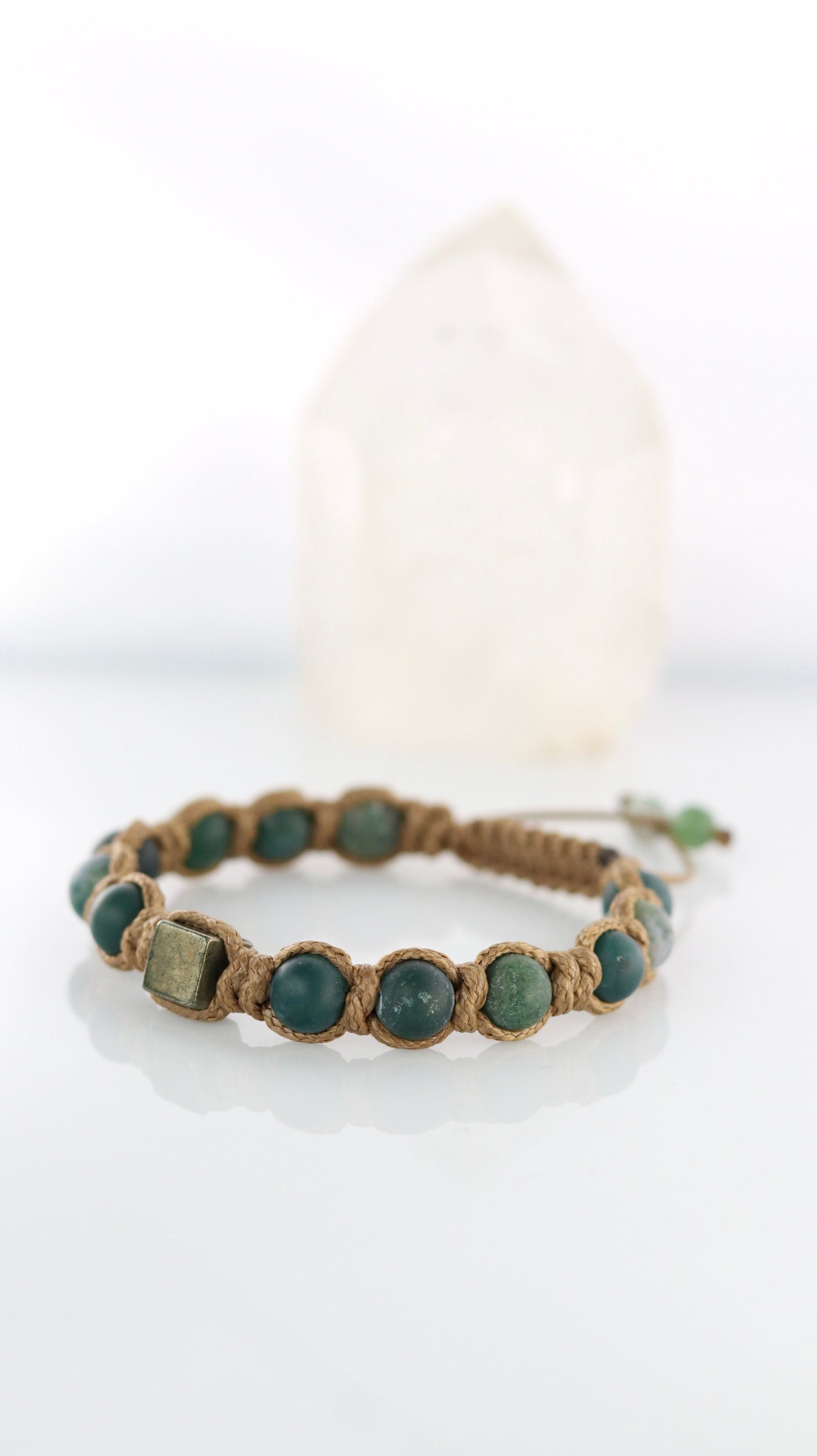 Men’s Moss Agate & Pyrite Macrame Bracelet