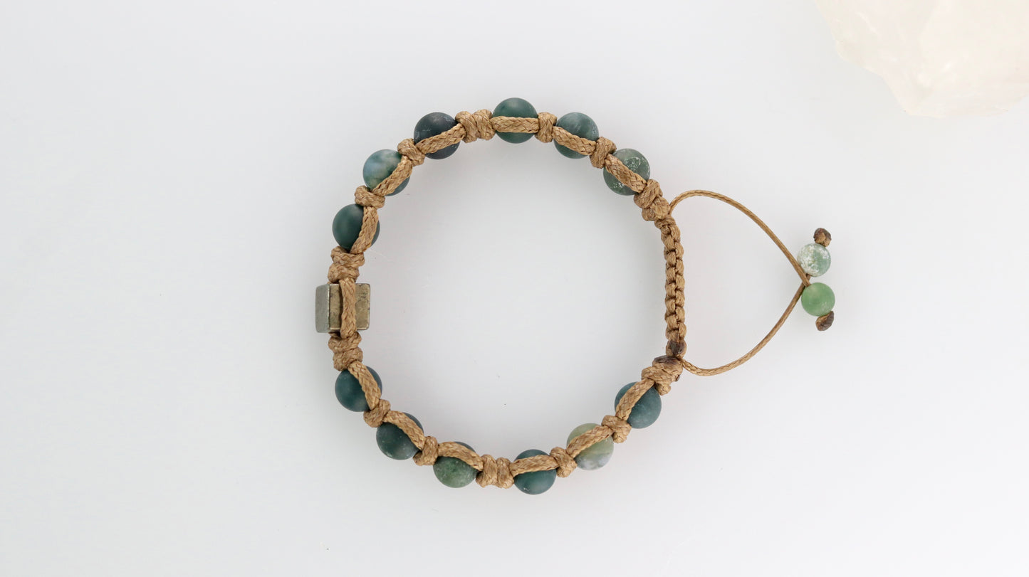 Men’s Moss Agate & Pyrite Macrame Bracelet