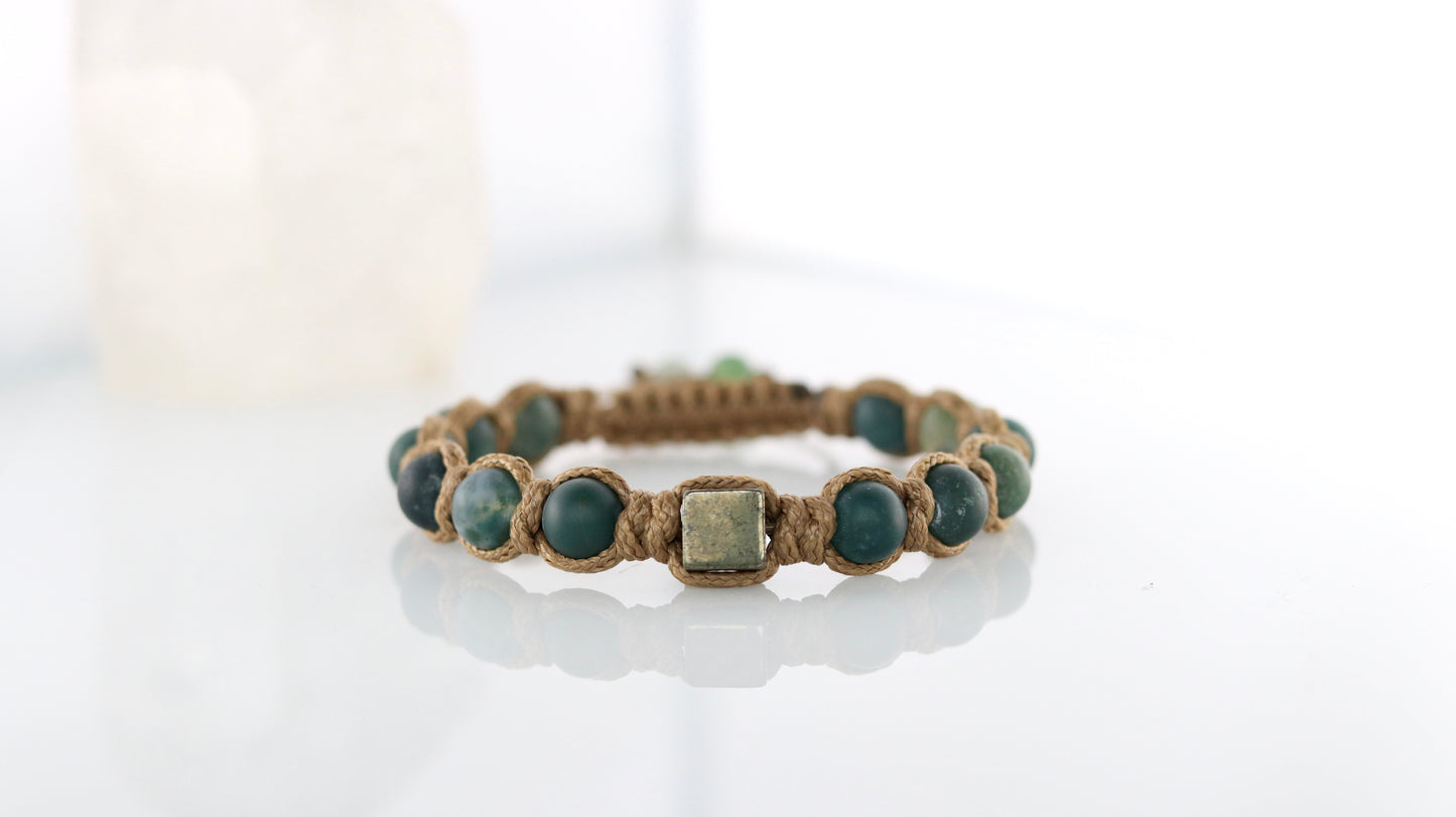 Men’s Moss Agate & Pyrite Macrame Bracelet