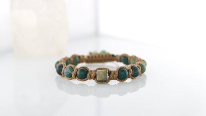 Men’s Moss Agate & Pyrite Macrame Bracelet