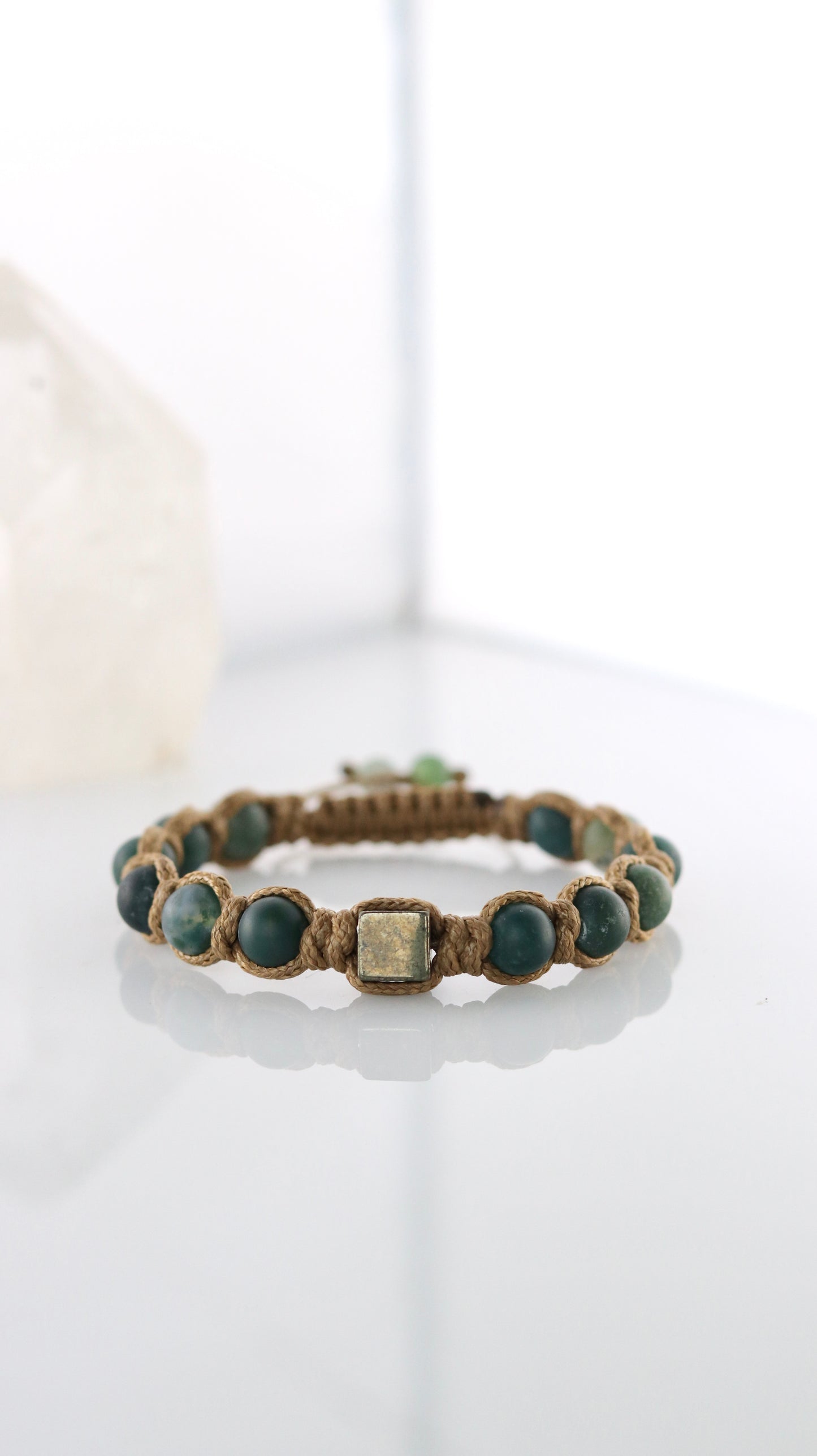 Men’s Moss Agate & Pyrite Macrame Bracelet