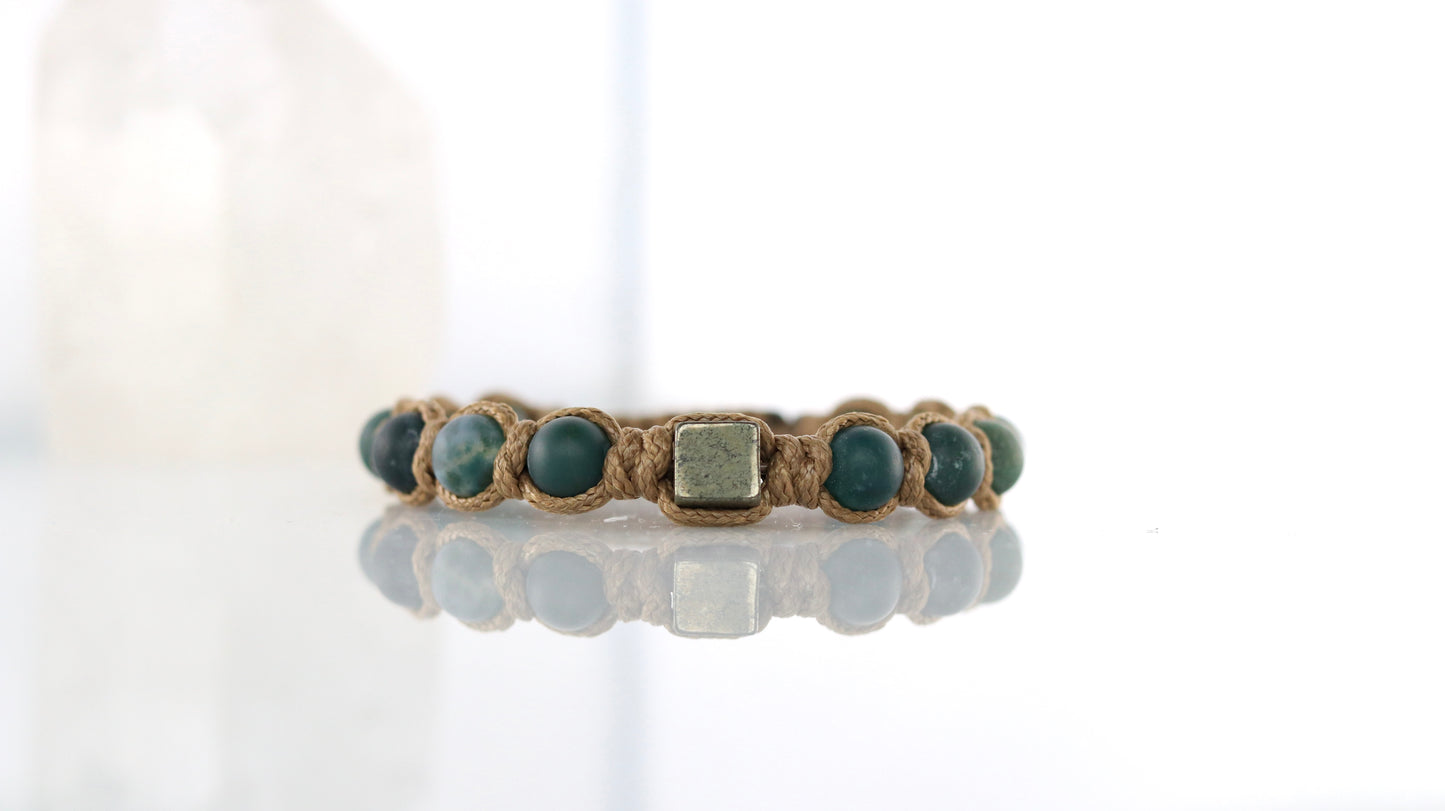 Men’s Moss Agate & Pyrite Macrame Bracelet