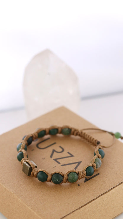 Men’s Moss Agate & Pyrite Macrame Bracelet
