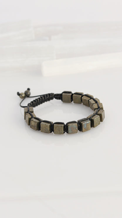 Pyrite Cube Macrame Bracelet for Men High Quality Natural Protection Gemstone Spiritual Healing Energy Stone Yoga Anniversary Gift for Him