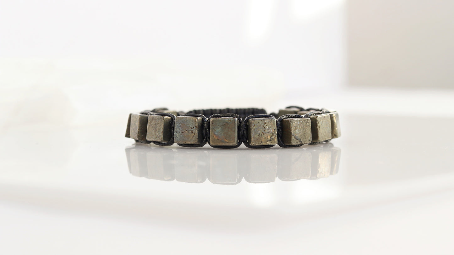 Pyrite Cube Macrame Bracelet for Men High Quality Natural Protection Gemstone Spiritual Healing Energy Stone Yoga Anniversary Gift for Him