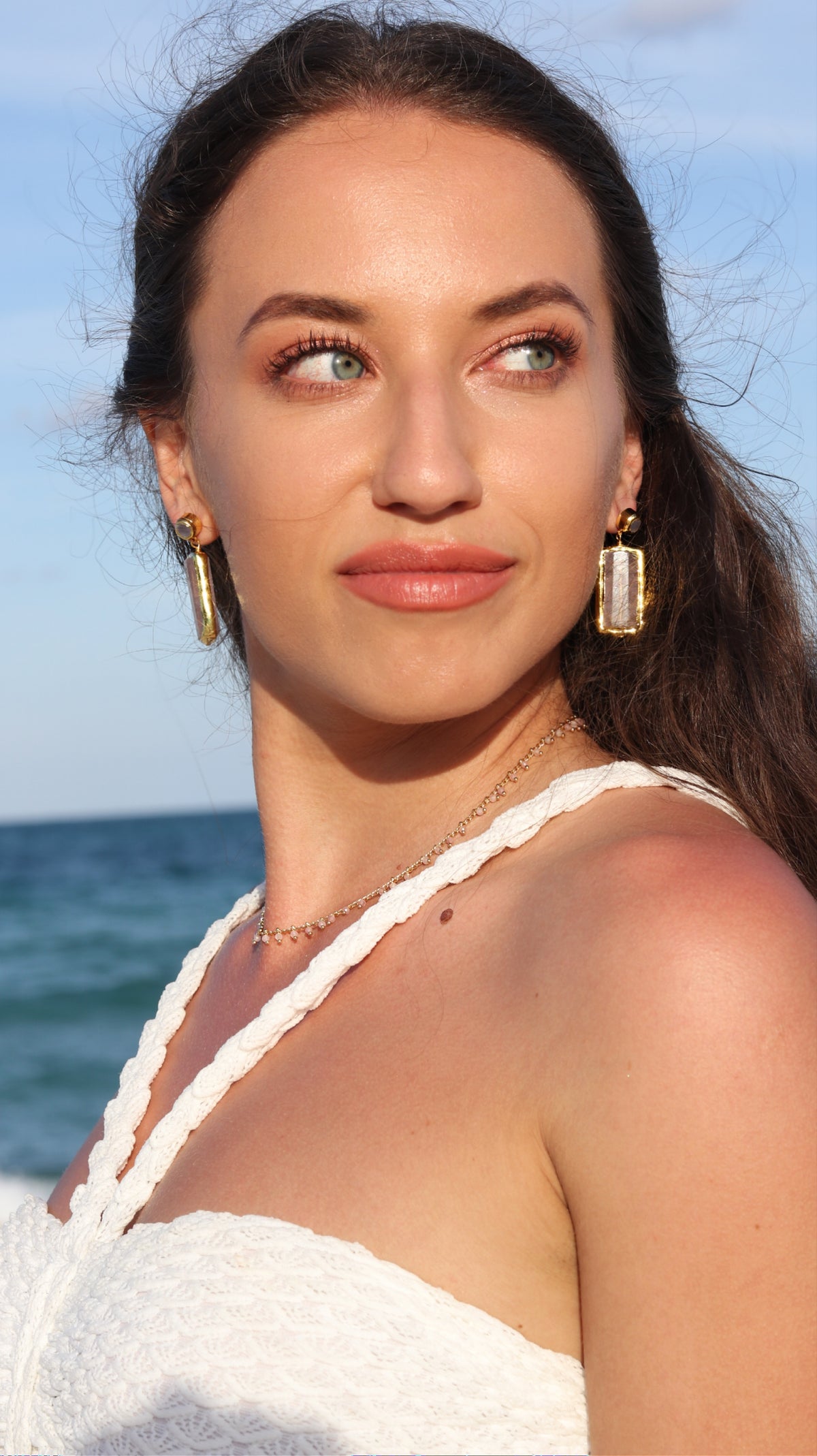 Rose Quartz Rectangular Drop Earrings