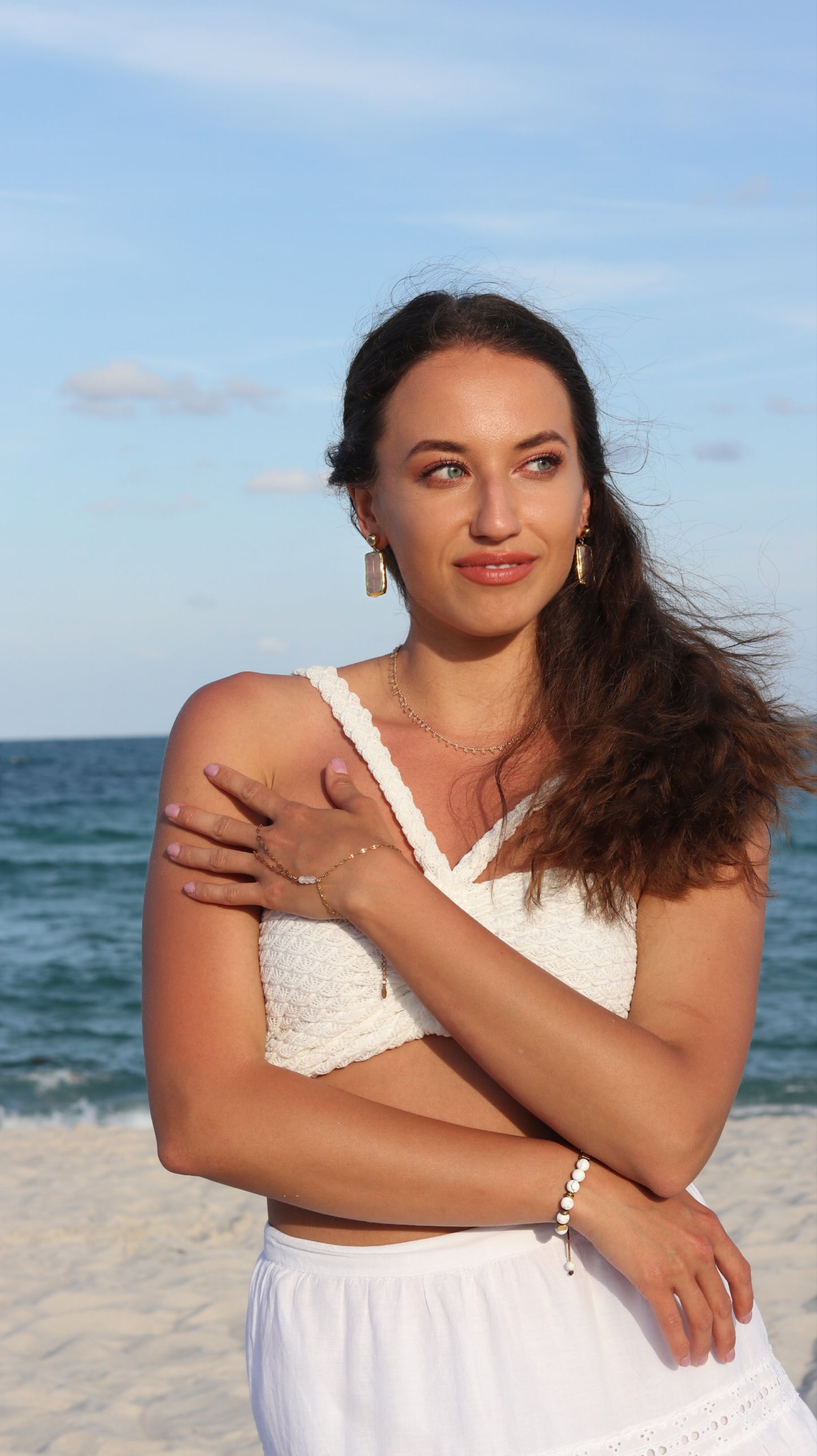 Rose Quartz Rectangular Earrings