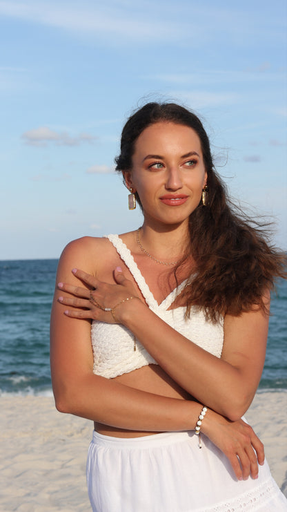 Rose Quartz Rectangular Drop Earrings