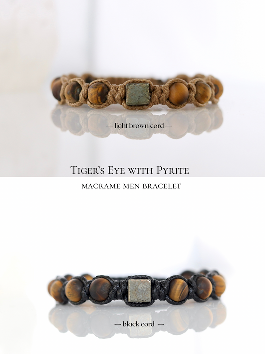Tigers eye Pyrite Macrame Bracelet for Men High Quality Natural Protection Gemstone Spiritual Healing Energy Stone Soulmate Anniversary Gift for Him