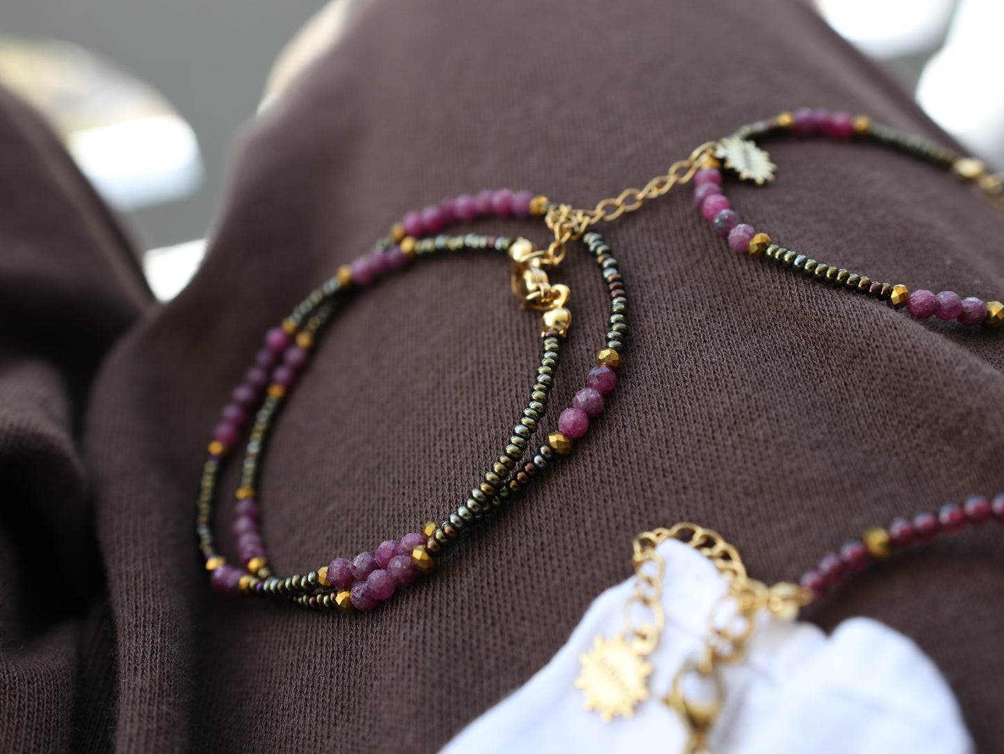 Violeta Set | Dainty Ruby Bead Necklace & Bracelet