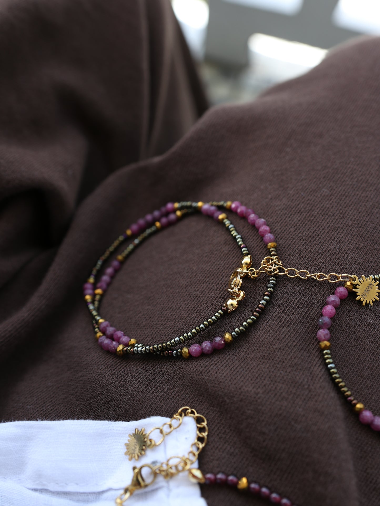 Violeta Set | Dainty Ruby Bead Necklace & Bracelet