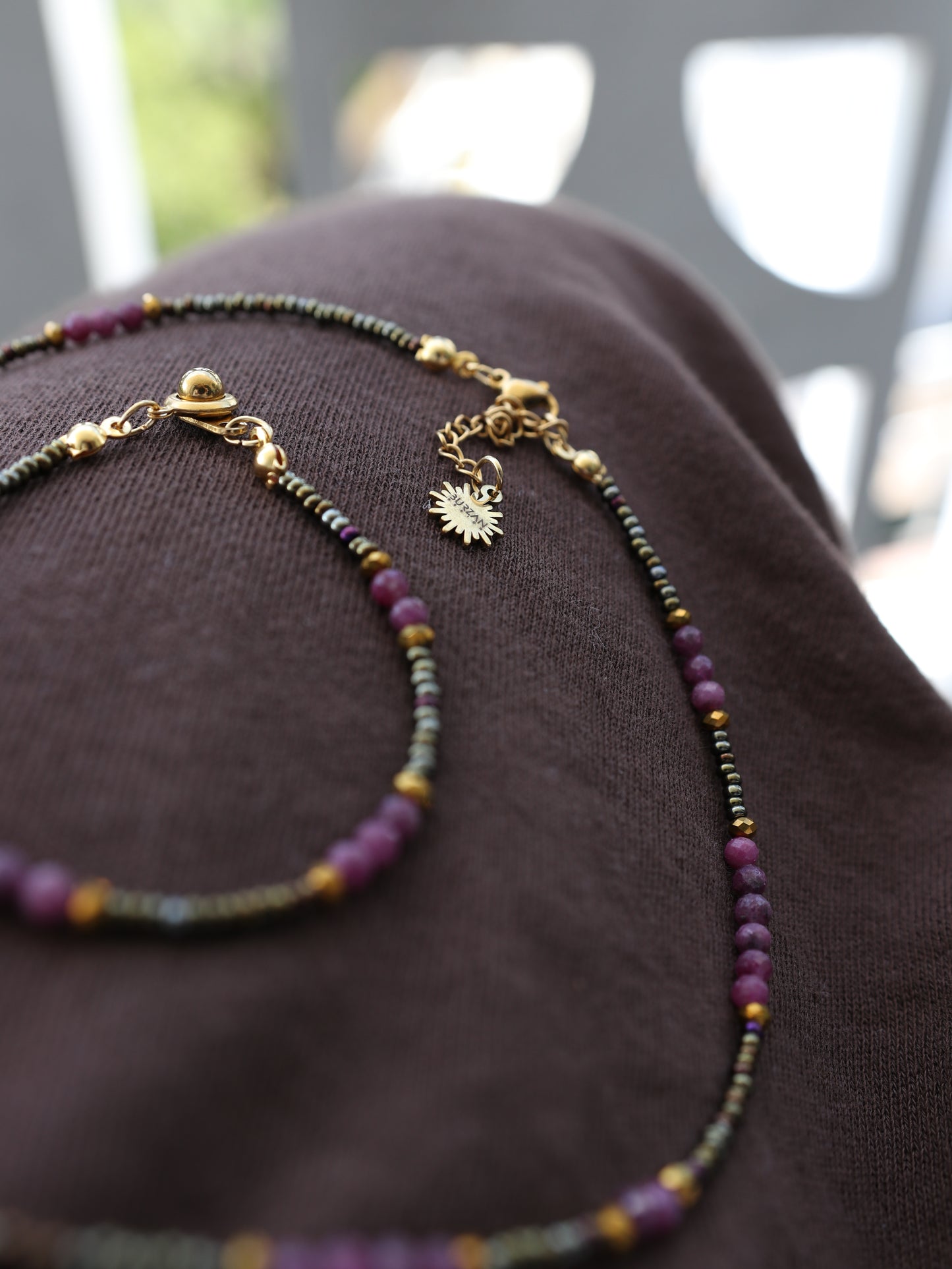 Violeta Set | Dainty Ruby Bead Necklace & Bracelet