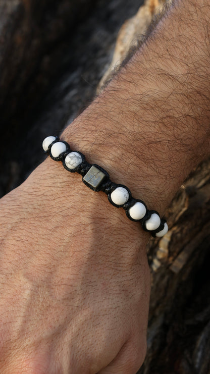 Howlite Pyrite Bracelet for Men Pyrite cube High Quality Natural Protection Gemstone Healing Energy Stone Soulmate Anniversary Gift for Him