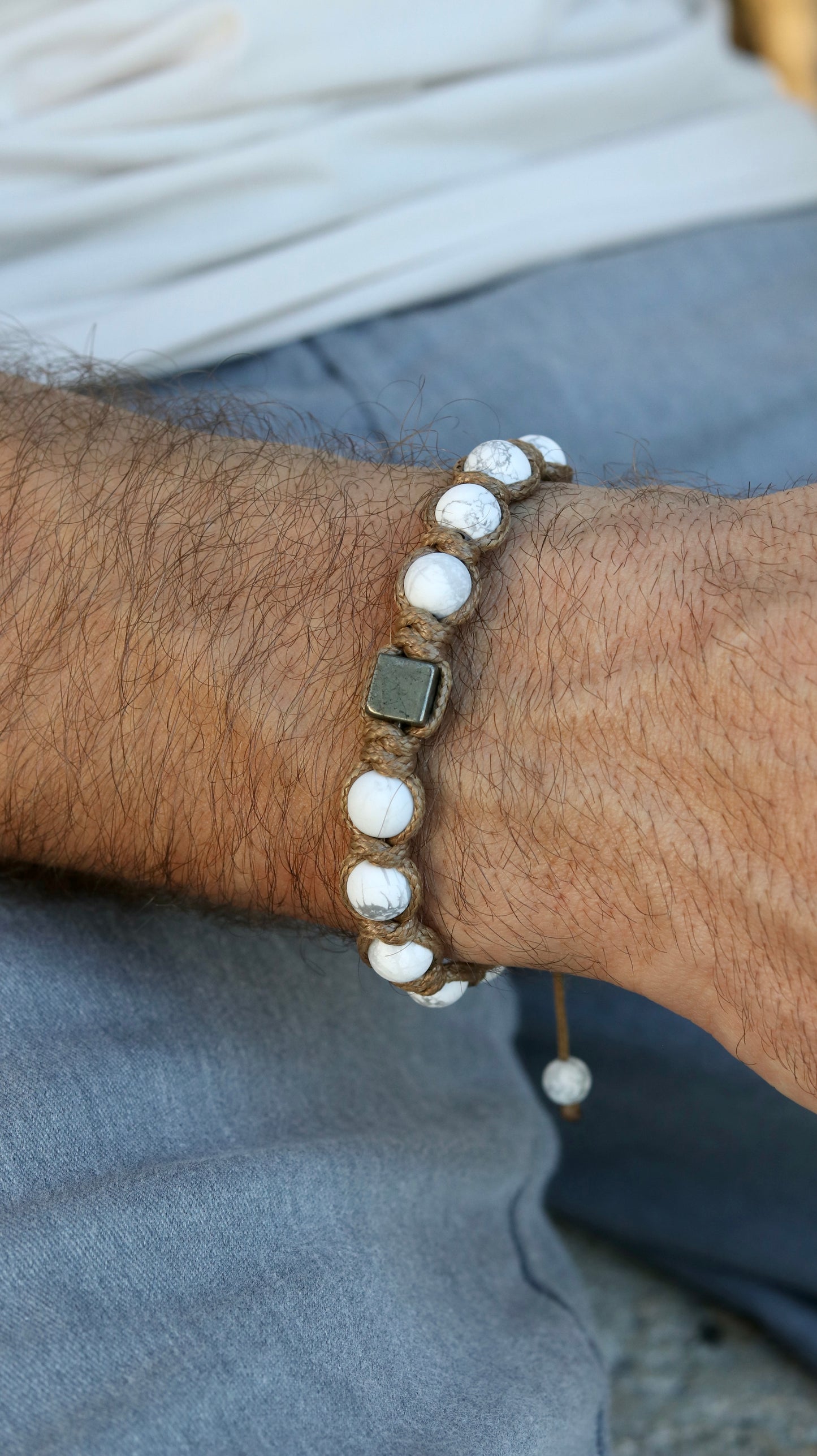 Howlite Pyrite Bracelet for Men Pyrite cube High Quality Natural Protection Gemstone Healing Energy Stone Soulmate Anniversary Gift for Him