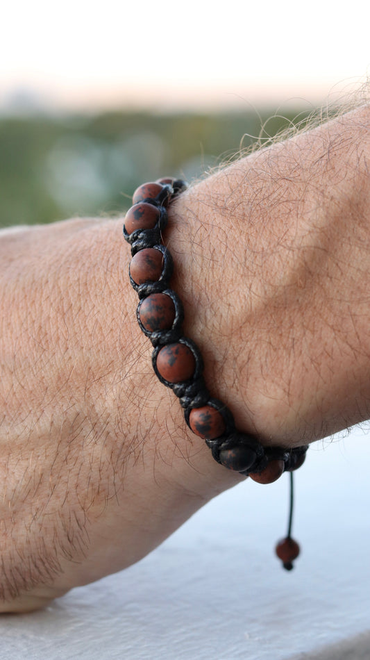 Mahogany Obsidian Macrame Bracelet for Men