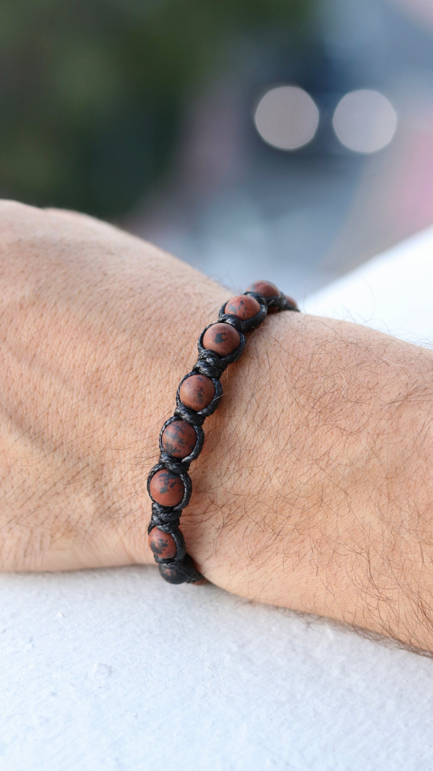 Mahogany Obsidian Macrame Bracelet for Men