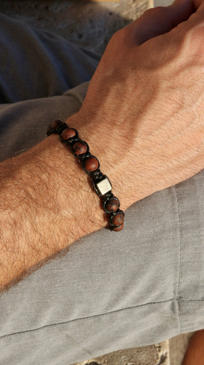Mahogany Obsidian Macrame Bracelet for Men