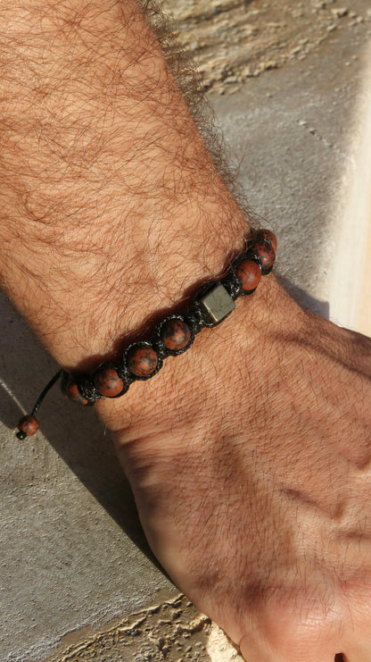 Mahogany Obsidian Macrame Bracelet for Men