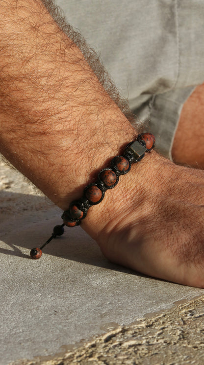 Mahogany Obsidian Macrame Bracelet for Men