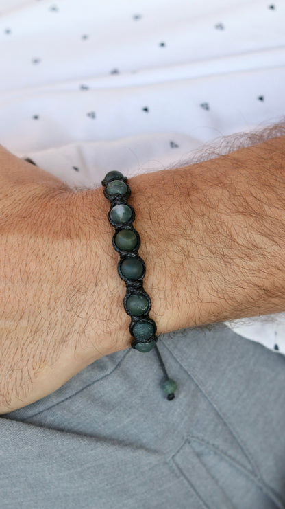 Men’s Moss Agate & Pyrite Macrame Bracelet