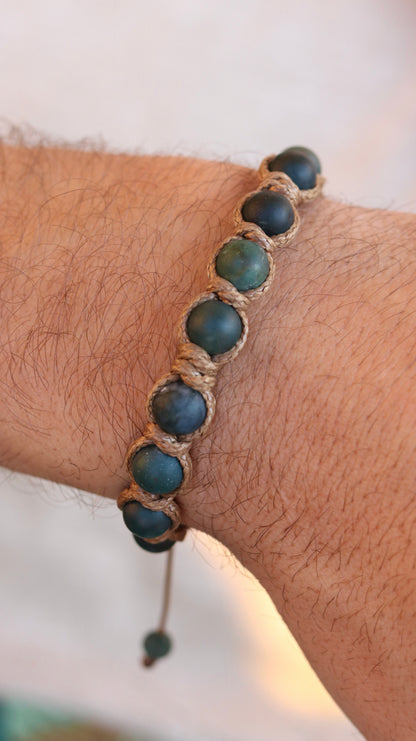 Men’s Moss Agate & Pyrite Macrame Bracelet