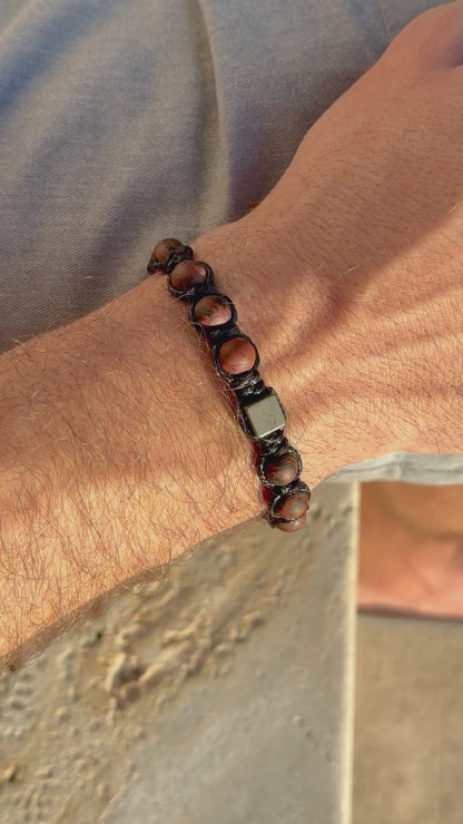 Mahogany Obsidian Macrame Bracelet for Men
