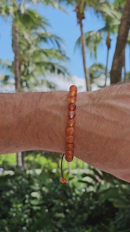 Carnelian Men Beaded Bracelet, High Quality Gemstone Jewelry, Anniversary Gift for Husband, Passion Creativity Crystal, Sacral Chakra