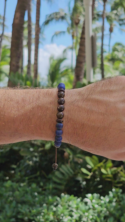 Lapis Lazuli & Bronzite Jasper Men’s Beaded Bracelet