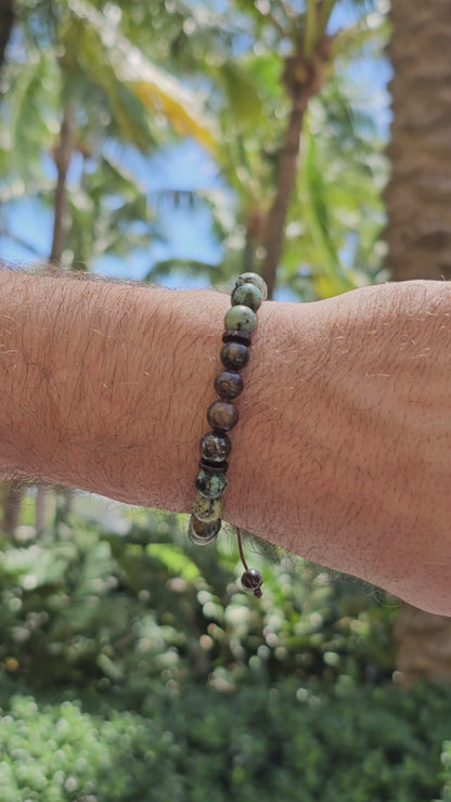 Bronzite with African Turquoise Bracelet For Men, High Quality Natural Balance Transformation Stone, Gift for Him Anniversary, Yoga Mala