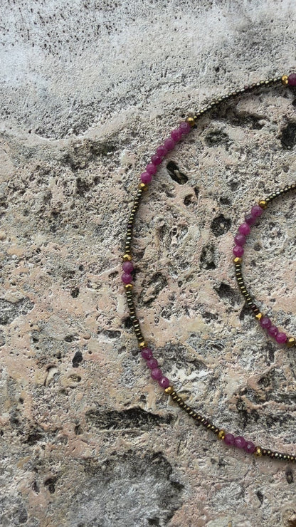 Violeta Set | Dainty Ruby Bead Necklace & Bracelet