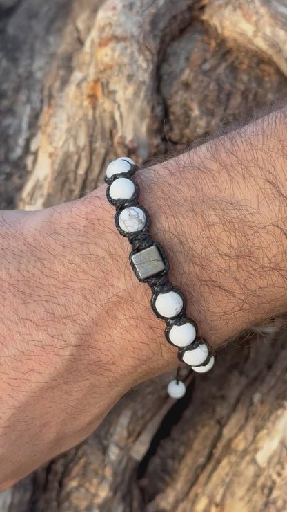 Howlite Pyrite Bracelet for Men Pyrite cube High Quality Natural Protection Gemstone Healing Energy Stone Soulmate Anniversary Gift for Him