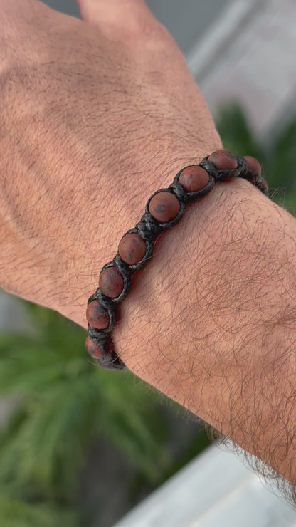 Mahogany Obsidian Macrame Bracelet for Men