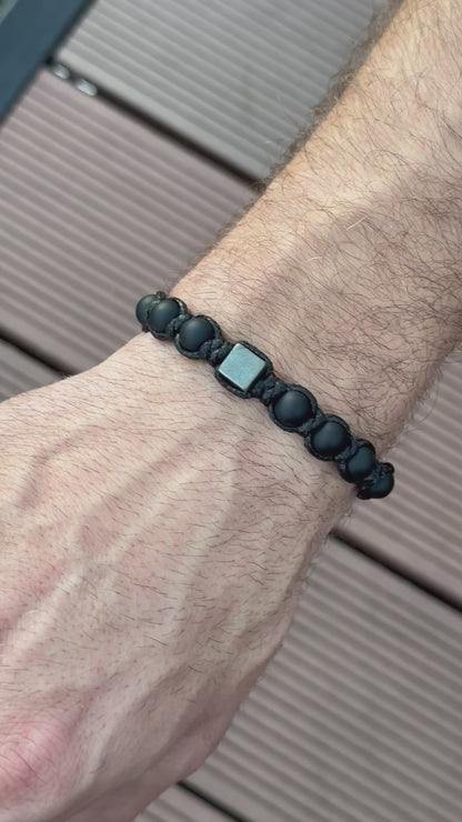 Black Onyx & Pyrite Men’s Macrame Bracelet