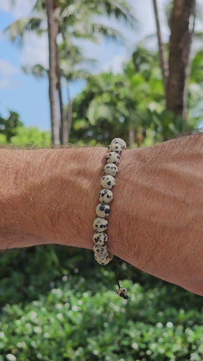 Dalmatian Jasper Men’s Beaded Bracelet