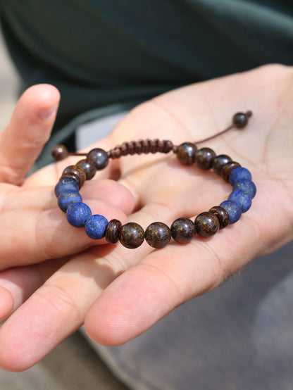 Lapis Lazuli & Bronzite Jasper Men’s Beaded Bracelet